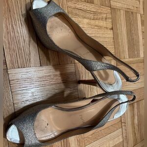 Christian Louboutin Silver Glitter Peep-Toe Slingback Heels